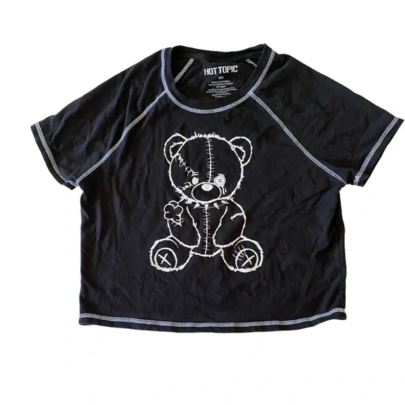 Sold!!!Hot Topic Crop T-shirt Damaged Teddy Bear - Picture 2 of 4